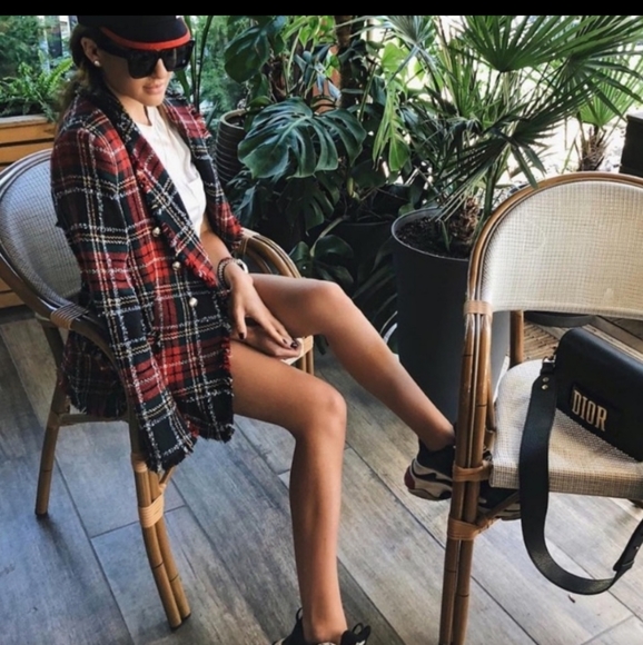 Rachel Zoe Tweed Plaid Red Black Jacket - Picture 10 of 17